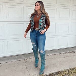 Turquoise and Brown Buffalo Button Vest